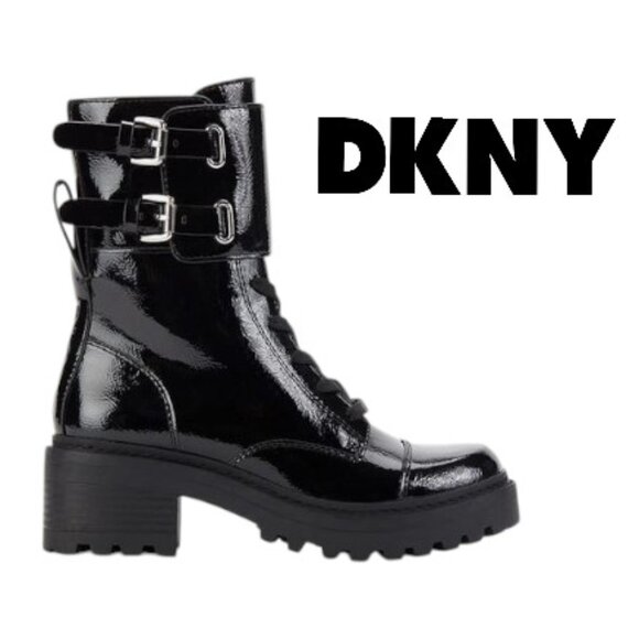 DKNY Shoes - Brand NEW Designer DKNY Combat Boots Moto Boots Patent Leather Black BART 6.5
